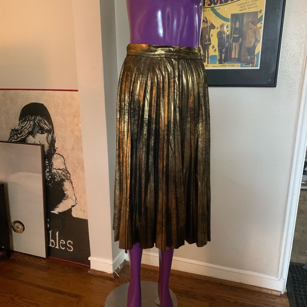 Hammered Gold Pleated Midi Skirt